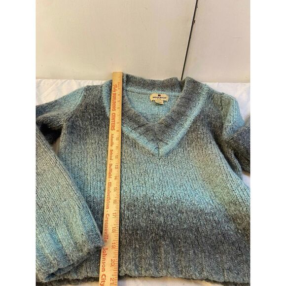 Woolrich Wool blend Cropped Ls sweater Womens Small S Aqua & Gray color block - Picture 3 of 7
